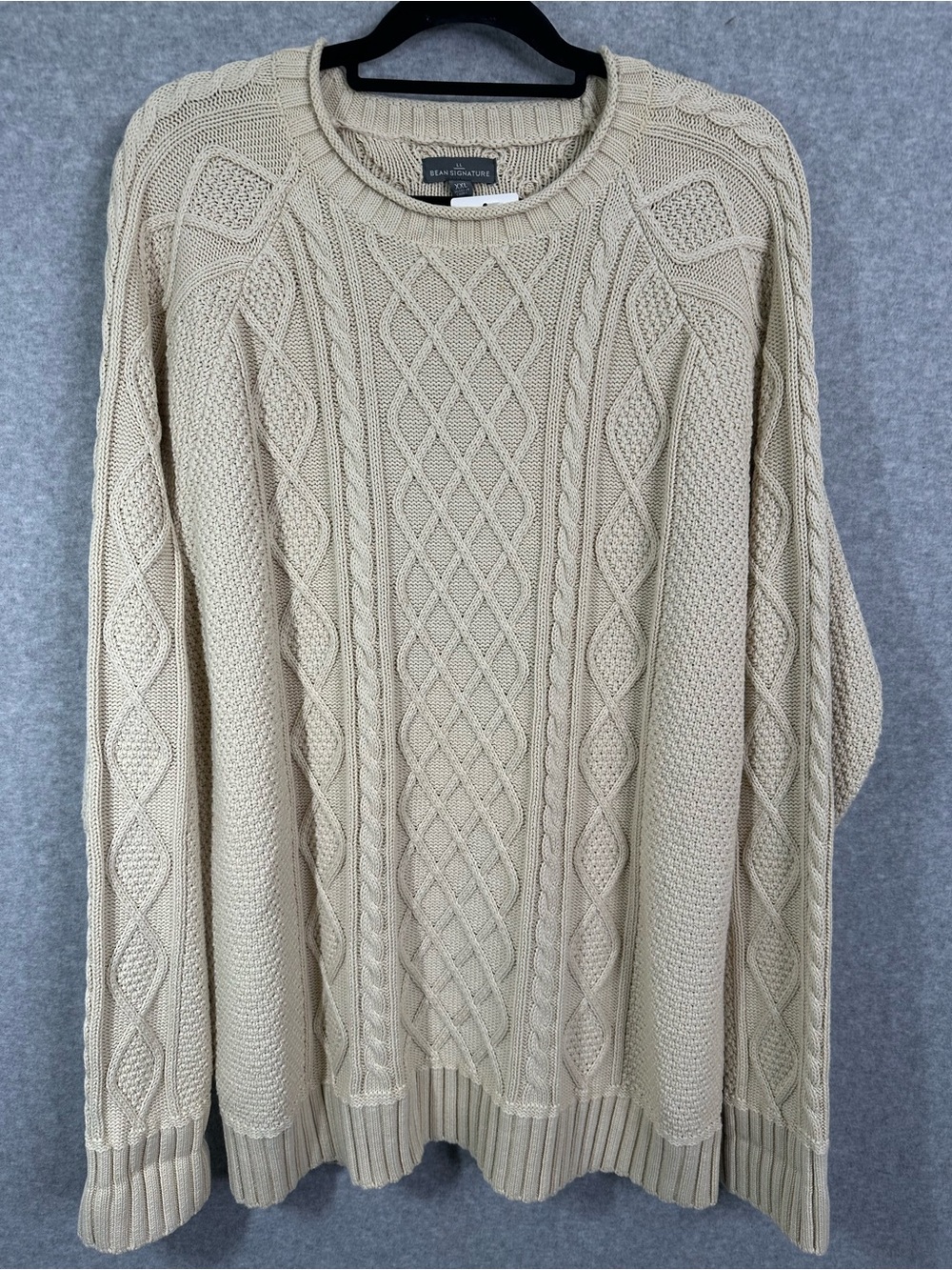 L.L. Bean Signature Linen Cotton Fisherman Cable Knit Sweater Beige